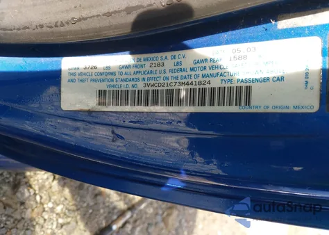 2003 Volkswagen New Beetle Gls 1.8T из США, поврежденный, VIN 3VWCD21C73M441824